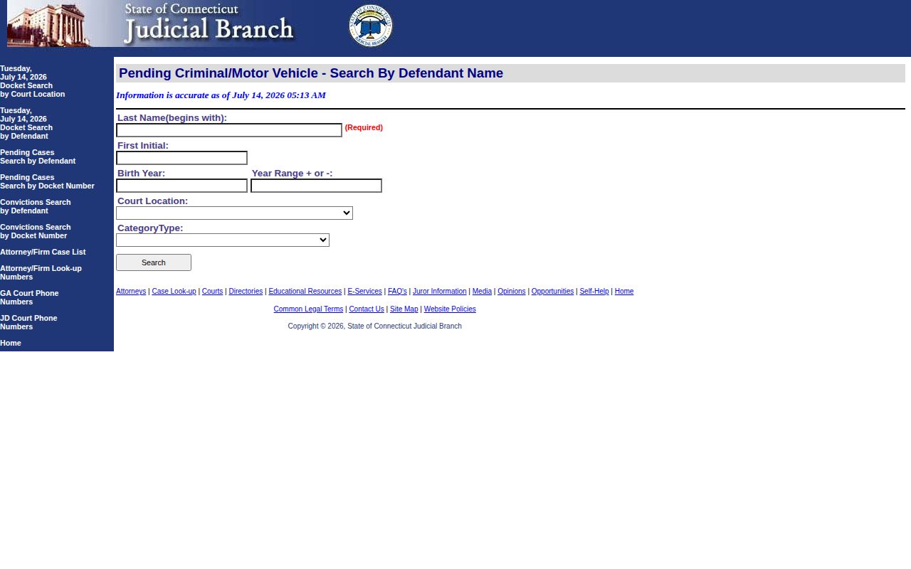Connecticut court search for New Haven County release and disposition records