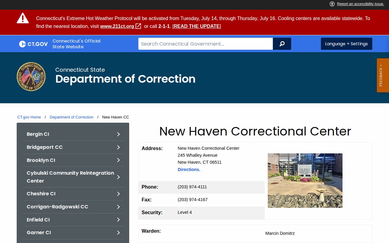 New Haven Correctional Center release and facility information from CT DOC