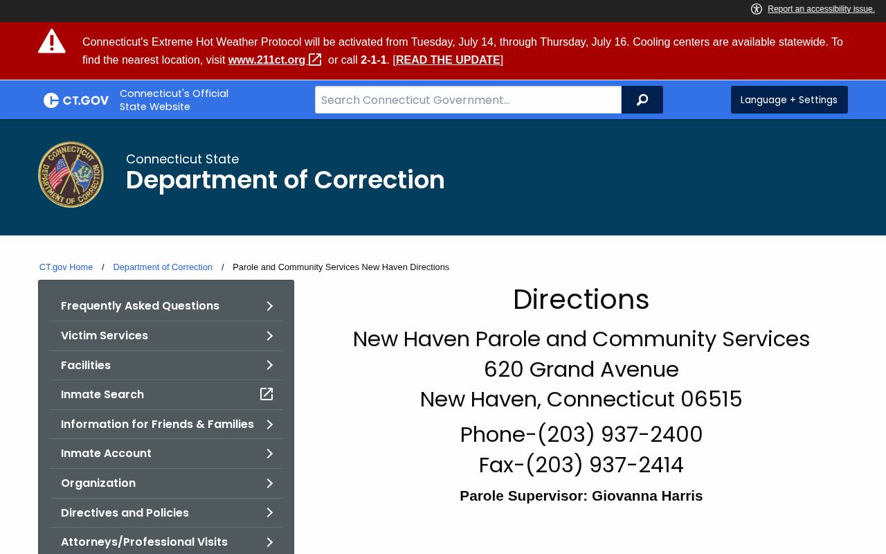 New Haven Parole and Community Services post-release supervision office details