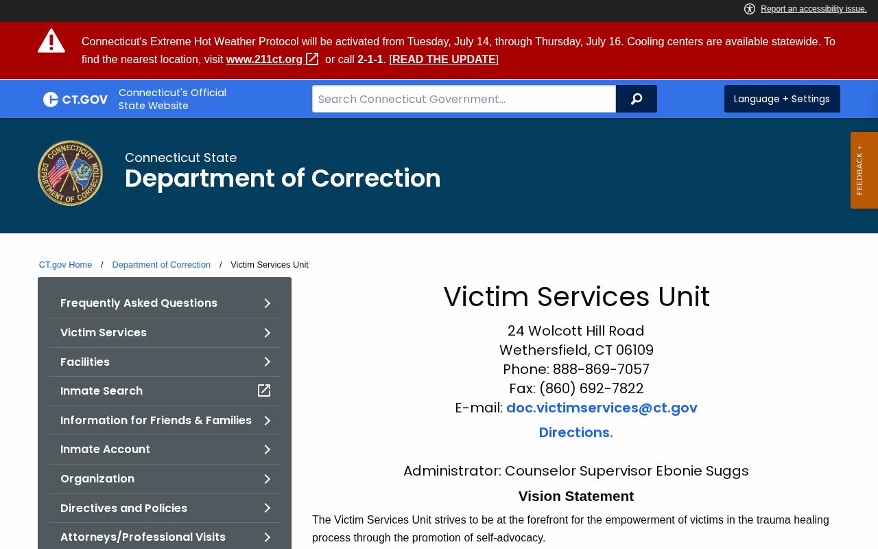 New Haven County VINELink release notification through CT DOC Victim Services